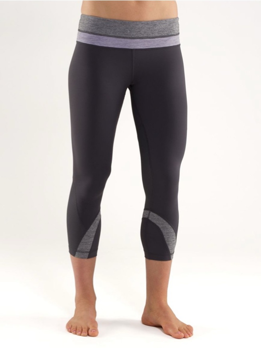 Lululemon Run Inspire Crop Black with Light Purple Lilac Accent Leggings
